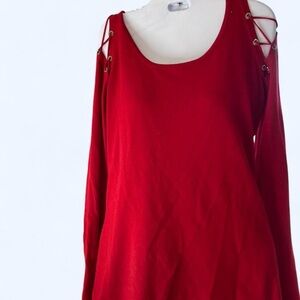 Red cold shoulder top with lace up detail #coldshoulder Belldini M NWT